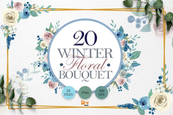 20 Winter Floral Watercolor Bouquet Illustrations