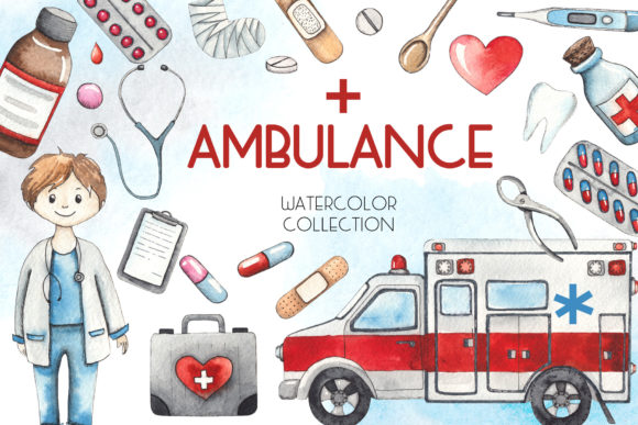Ambulance. Watercolor Collection Illustrations