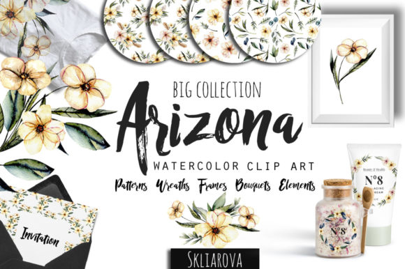 Arizona Floral Watercolor Clipart and Illustrations