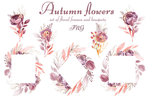 Autumn Flowers. Watercolor Set of Frames
