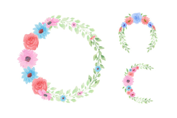 Beautiful Flowers Wreath Watercolor Illustrations
