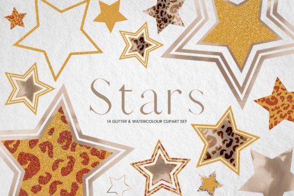 Beige Watercolor and Glitter Star Illustrations