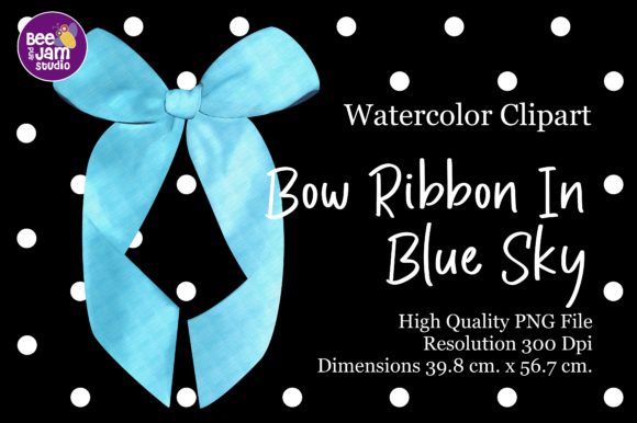 Bow Ribbon in Blue Sky Watercolor Illustrations