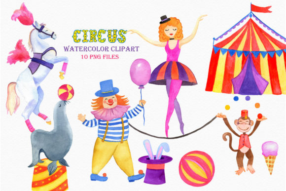 Circus Clipart Watercolor Clown Clipart and Illustrations