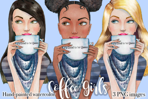 Coffee Girls Watercolor Clipart and Illustrations