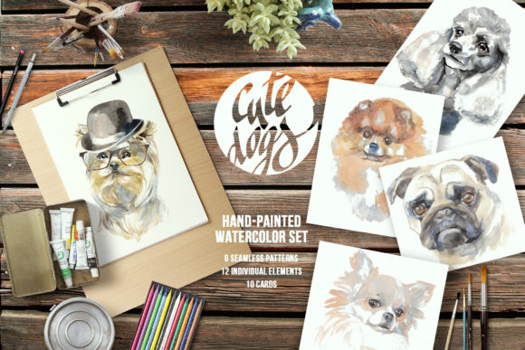 Cute Dogs Watercolor Set for Illustrations