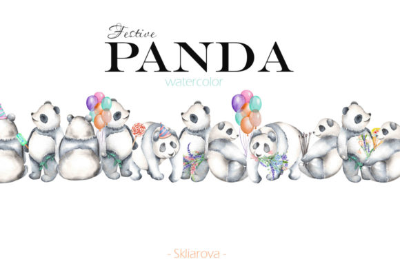 Festive Panda Watercolor Illustrations