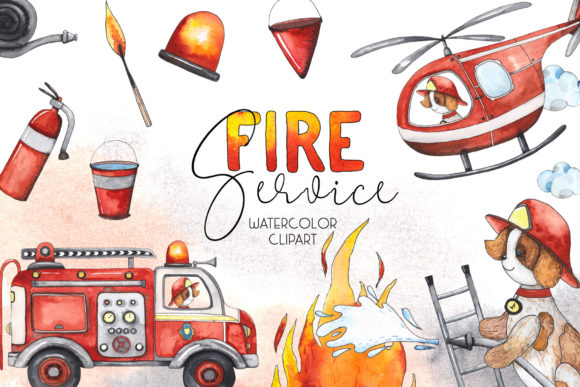 Fire Service. Watercolor Clipart