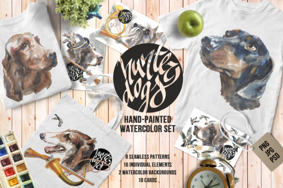Hunter Dogs Watercolor Set and Illustrations