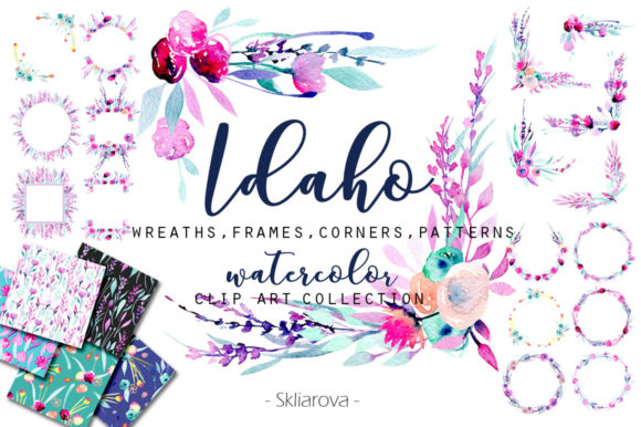 Idaho Floral Watercolor Clipart and Illustrations