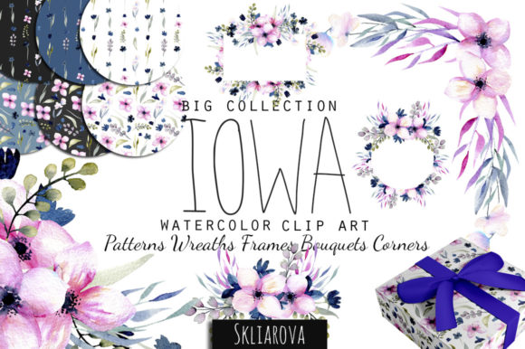 Iowa Floral Watercolor Clipart Collection