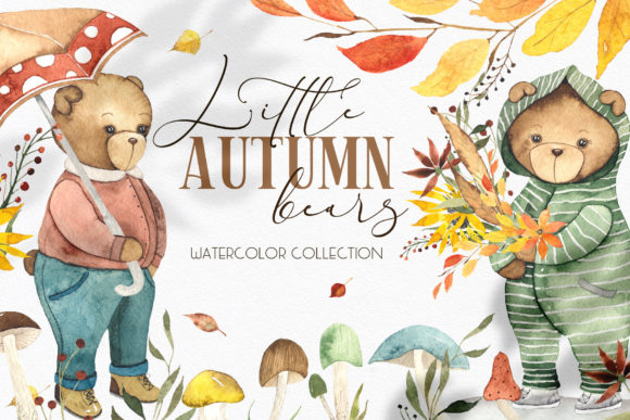Little Autumn Bears. Watercolor Illustrations