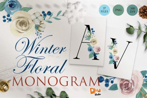 Monogram Winter Floral Set: Premium Illustrations