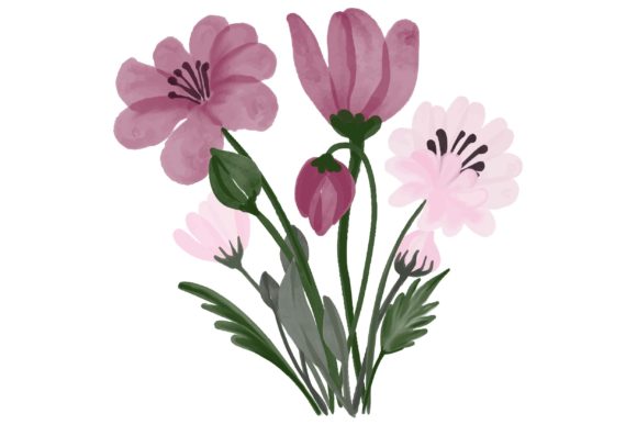 Pink Flower Watercolor Arrangement: Soft Illustrations