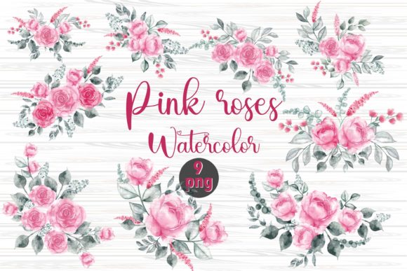 Pink Roses Watercolor Clipart and Illustrations