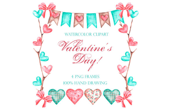 Valentine Watercolor Frame. Love, Heart. Illustrations