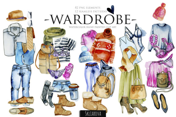Wardrobe Clipart Watercolor Collection and Illustrations
