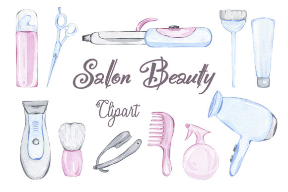 Watercolor Accessories of a Beauty Salon