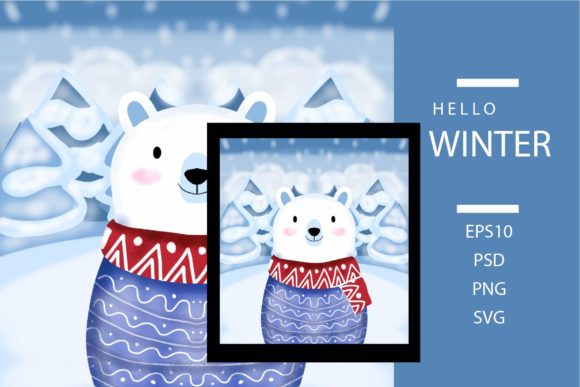 Watercolor Adorable Polar Bears Illustrations