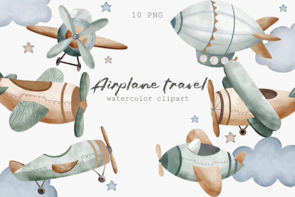 Watercolor Airplane Travel Clipart PNG