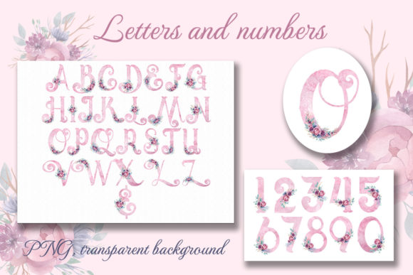 Watercolor Alphabet Flowers Illustrations