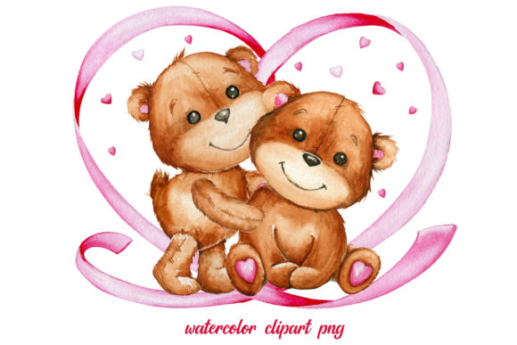 Watercolor Clipart, Teddy Bear Couple Illustrations