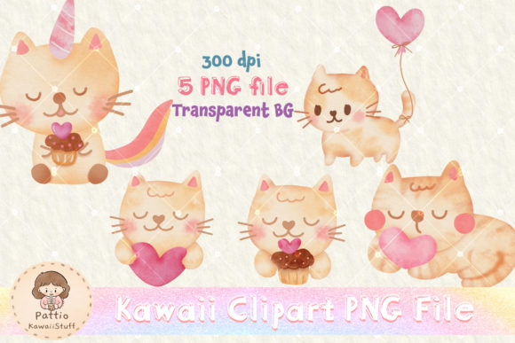 Watercolor Cute Cat Valentines Png 02 and Illustrations