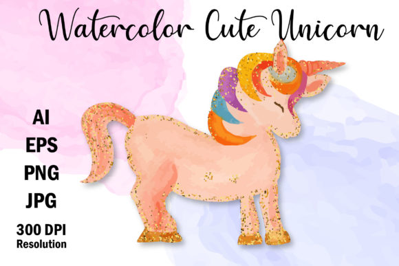 Watercolor Cute Unicorn Illustration