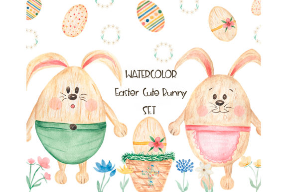 Watercolor Easter Bunny Set Illustrations