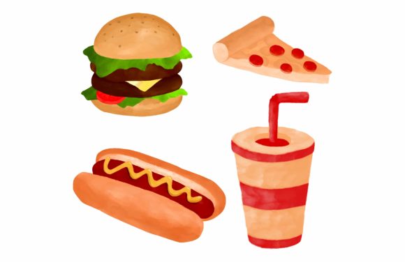 Watercolor Fast Food Illustrations for Modern Branding