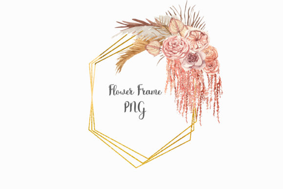 Watercolor Gold Frame Boho Flower Illustrations