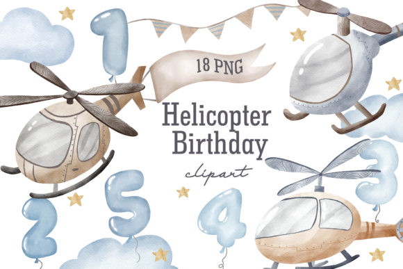 Watercolor Helicopter Clipart PNG and Illustrations