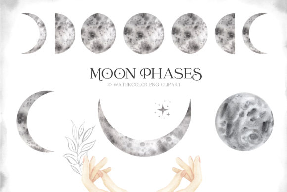 Watercolor Moon Lunar Phases Clip Art and Illustrations