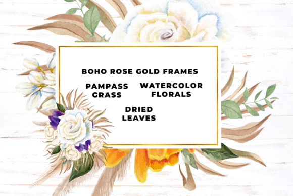 Watercolor Pampas Grass Gold Frames Illustrations