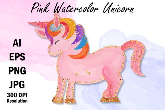 Watercolor Pink Unicorn Illustration