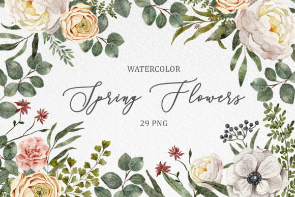 Watercolor Spring Flowers Clip Art and Illustrations