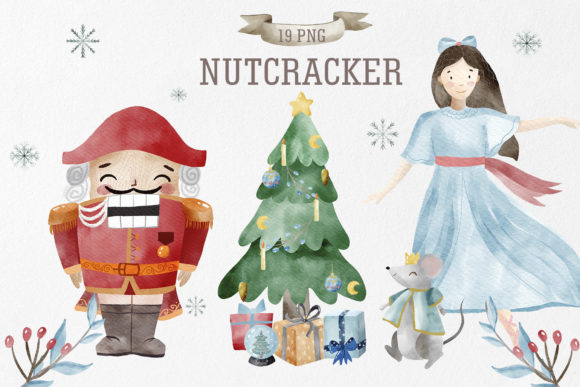 Watercolor Vintage Nutcracker Clipart and Illustrations