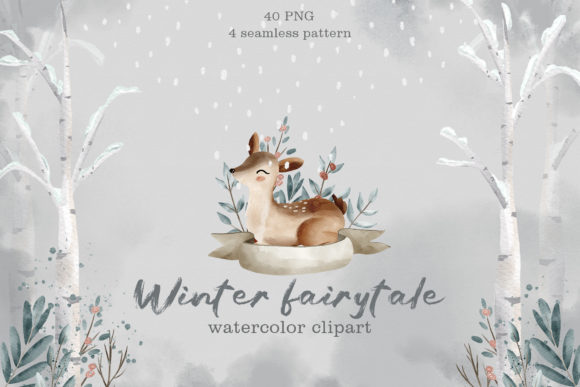 Watercolor Winter Baby Deer Clipart PNG