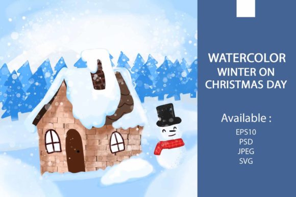 Watercolor Winter House Illustrations
