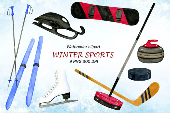 Watercolor Winter Sports Clipart and Illustrations