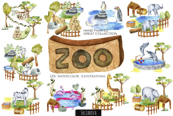Zoo Animals Big Watercolor Collection